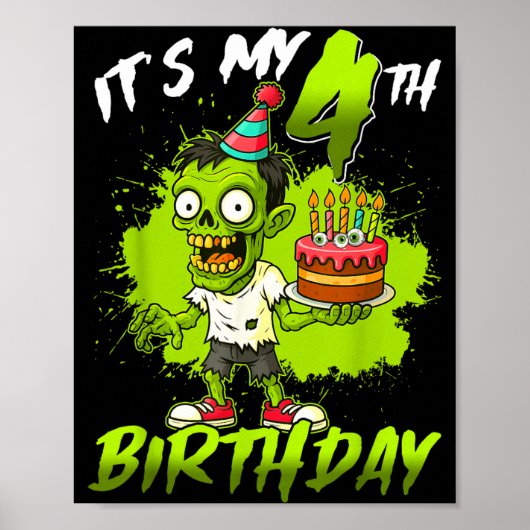 Poster 4e anniversaire zombie 4 ans joyeux Halloween (Devant)