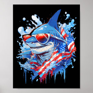 Poster 4e Jour de l'Indépendance Patriotique Funny Shark 