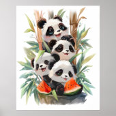 Poster 4pandas et une pastèque (Devant)
