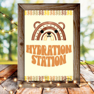 Poster 4x6 Station d'hydratation Boho Woodland Bear Anniv