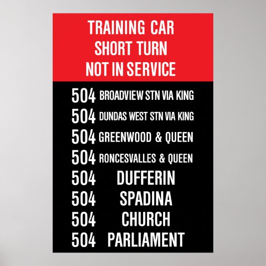 Poster 504 KING streetcar rollsign - CLRV/ALRV (Devant)