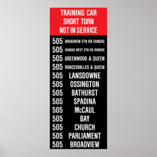 Poster 505 DUNDAS Replica TTC Streetcar Rollsign