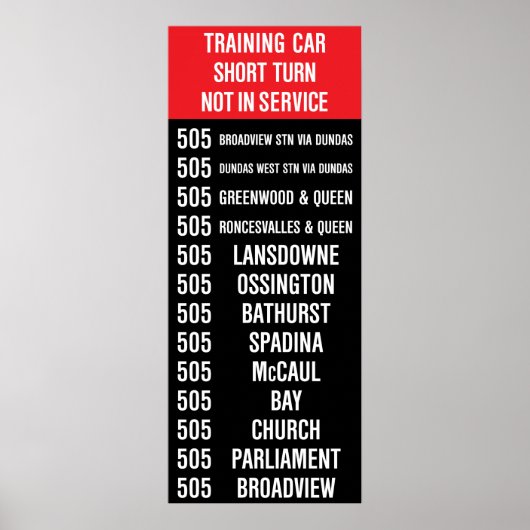 Poster 505 DUNDAS Replica TTC Streetcar Rollsign (Devant)
