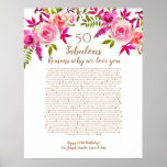 Poster 50 and fabulous birthday gift for mom things we<br><div class="desc">This is a DO IT YOURSELF XX Reasons why we love you. roses reasons we love you,  editable 50 Reasons,  60th birthday,  editable,  80th birthday,  memories,  love you,  mom,  retire printable You can edit the main body text. Designed by The Arty Apples Limited</div>