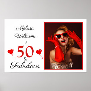 Poster 50 ans et Fabuleux Nom Photo Rouge 50e Anniversair