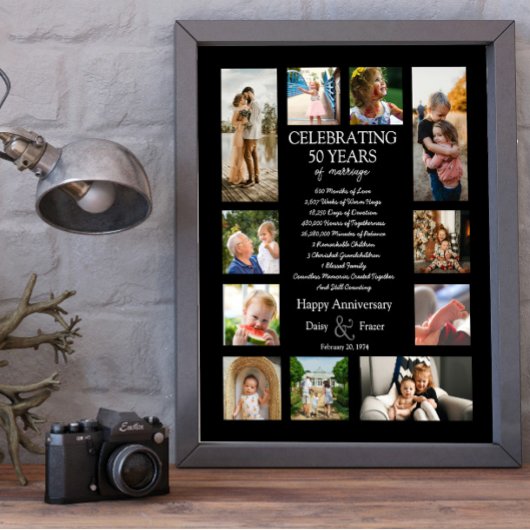 Poster 50 ans mariage anniversaire photo collage modifiab