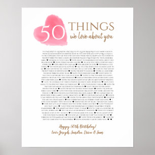 Poster 50 choses que nous aimons de toi aquarelle cœur ma