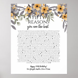 Poster 50 choses que nous aimons de vous fleurs jaunes ar