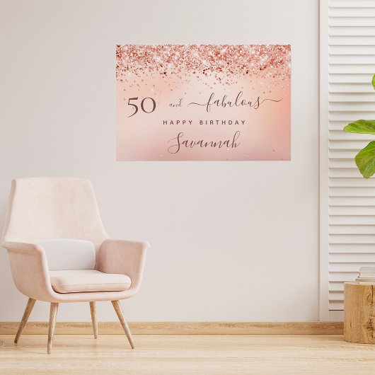 Poster 50 Fabuleux anniversaire rose or rose