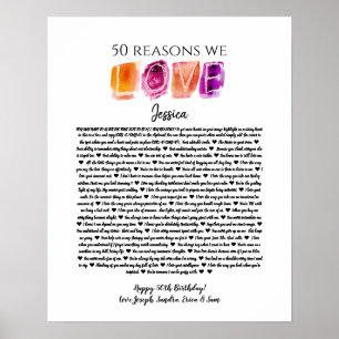 Poster 50 raisons nous vous aimons cadeau d'anniversaire