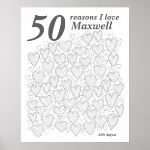 Poster 50 raisons pour lesquelles je t'aime - Cadeau pour