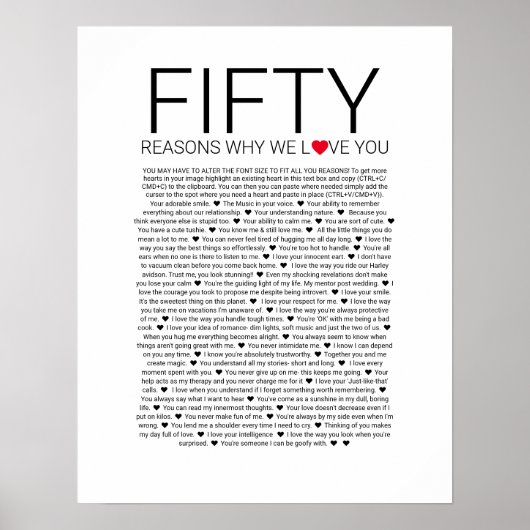 Poster 50 raisons pour lesquelles nous t'aimons voeu de m (Devant)