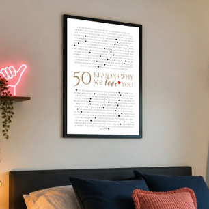 Poster 50 raisons pour lesquelles nous vous aimons cadeau
