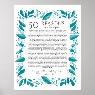 Poster 50 raisons pour lesquelles nous vous aimons feuill