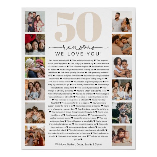 Poster 50 Reasons We Love You Birthday Keepsake Gift (Devant)