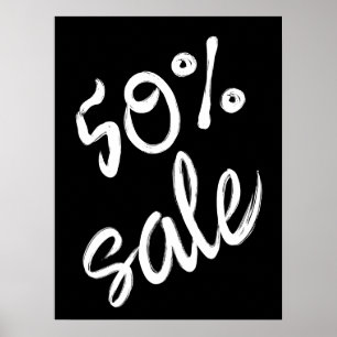 Poster 50% Signe de vente, 18x24 Vente noir et blanc