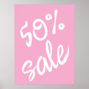 Poster 50% Signe de vente, 18x24 Vente rose