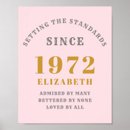 Poster 50e anniversaire 1972 Elégant rose Grey Gold Chic