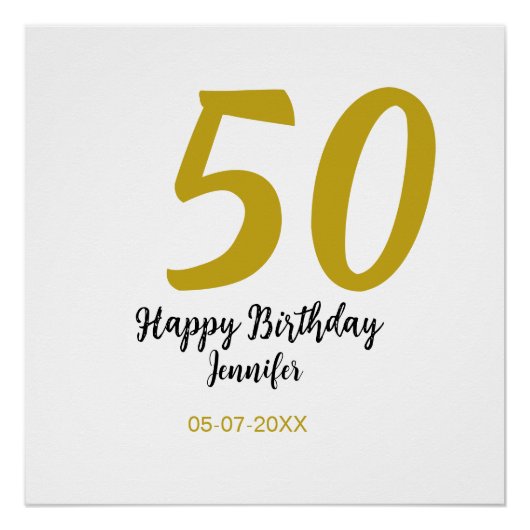Poster 50e anniversaire ajouter nom date année noire modè (Devant)