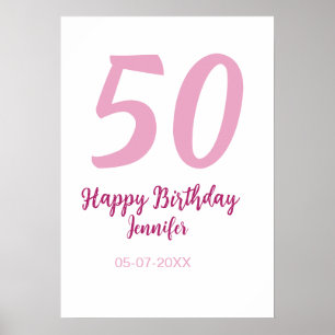 Poster 50e anniversaire ajouter nom date année rose rouge