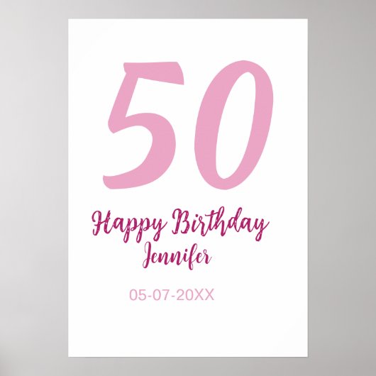 Poster 50e anniversaire ajouter nom date année rose rouge (Devant)