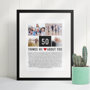 Poster 50e Anniversaire Cadeaux Choses que nous aimons Li
