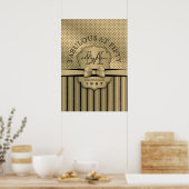Poster 50e anniversaire Champagne Gold Polka Dot Stripes  (Cuisine)