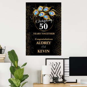 Poster 50e anniversaire de mariage aux plumes de paon