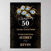 Poster 50e anniversaire de mariage aux plumes de paon (Devant)