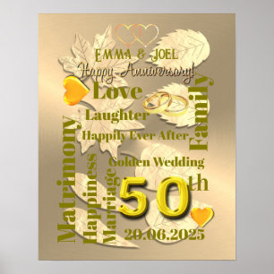 Poster 50e anniversaire de Mariage d'or personnalisé