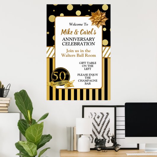 Poster 50e anniversaire de mariage élégant (Bureau à domicile)