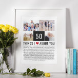 Poster 50e anniversaire du Mariage Things I Love List Pho<br><div class="desc">Vous cherchez un cadeau d'anniversaire de mariage original ? Compilez une liste de choses que vous aimez à leur sujet,  ajoutez quelques photos et vous avez le cadeau parfait qu'ils vont chérir. ♥</div>