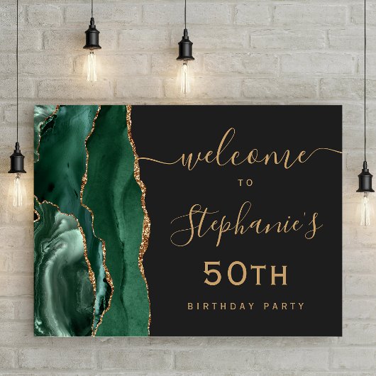Poster 50e anniversaire Emerald Green Gold Agate Bienvenu