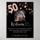 Poster 50e anniversaire noir rose or photo étoiles bienve (Devant)