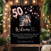 Poster 50e anniversaire noir rose or photo étoiles bienve