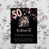 Poster 50e anniversaire noir rose or photo étoiles bienve