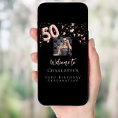 Poster 50e anniversaire noir rose or photo étoiles bienve