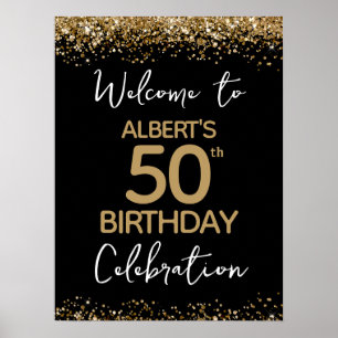Poster 50e anniversaire Parties scintillant d'or et accue
