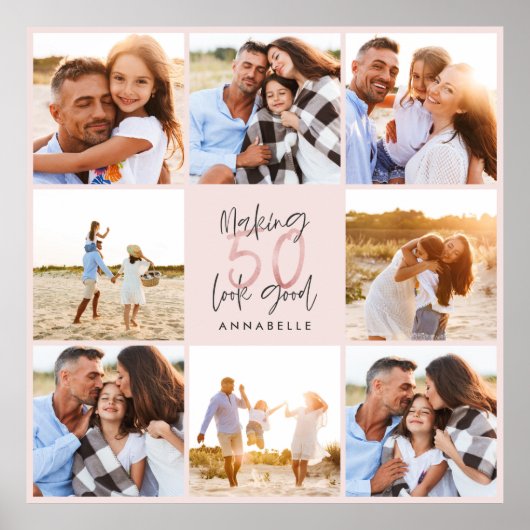 Poster 50e anniversaire rose girly parties scintillant ph (Devant)