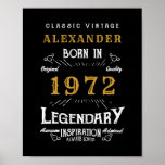 Poster 50th Birthday 1972 Ajouter le nom Legendary Black<br><div class="desc">Anniversaire personnalisé ajoutez votre nom affiche d'anniversaire. Modifiez le nom et l'année avec le modèle fourni. Plus de cadeaux et de fournitures de fête disponibles avec le design "légendaire" dans le magasin.</div>