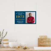 Poster 50th Birthday Born 1973 Ajouter Nom Blue Gold Phot (Cuisine)