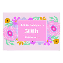 50th birthday pink modern cute floral chic name