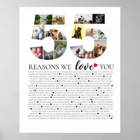 Poster 55 raisons pour lesquelles nous vous aimons collag (Devant)