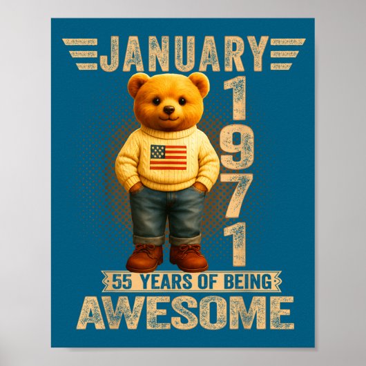 Poster 55 Year Old January 1971 Teddy Bear 55th Birthday  (Devant)