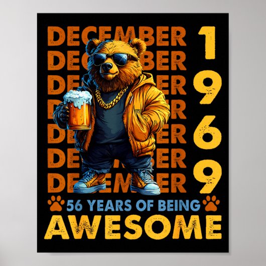 Poster 56th Birthday Bear Legends December 1969 56 Years (Devant)