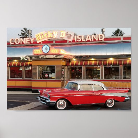 Poster '57 Chevy avec une île Coney des années 50 (Devant)