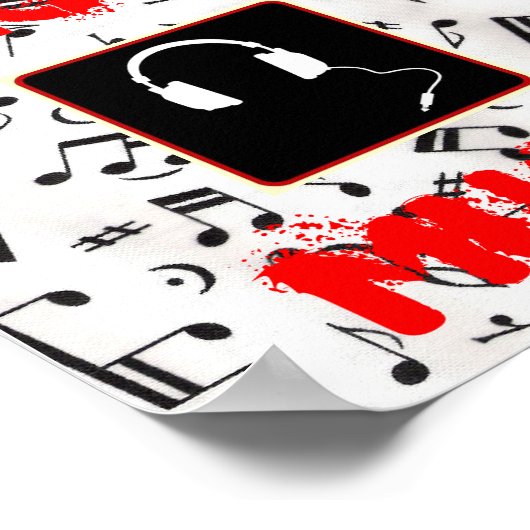 Poster 57MusicNotes, écouteurs1, I LOVE, MUSIQUE (Coin)