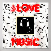 Poster 57MusicNotes, écouteurs1, I LOVE, MUSIQUE (Devant)