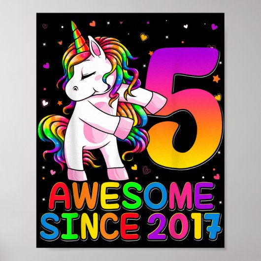 Poster 5 Ans Unicorne Flossant 5e Anniversaire Girl Uni (Devant)