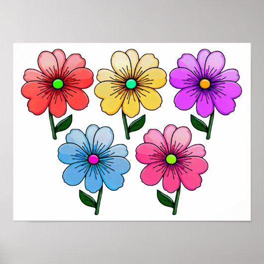 Poster 5 Fleurs de couleur (Devant)